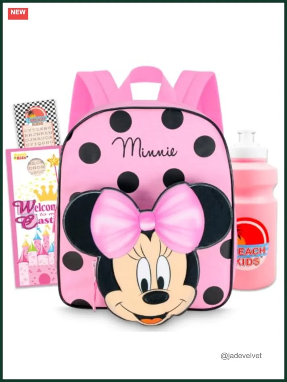 Minnie Mouse Mini Backpack for Kids with 3D Ears Bow, Adjustable Straps, Water